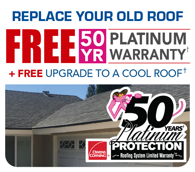 Replace your old roof and get the upgraded Platinum Warranty FREE! plus upgraded to a cool roof